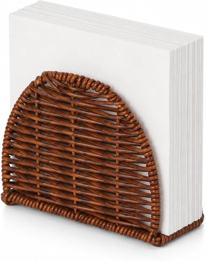 Rattan napkin holder for table, Standing dining Cocktail napkin dispenser for Party, kitchen tabl... | Amazon (US)