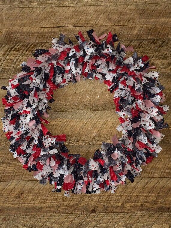 Rag Wreath – Red, White, Blue – 22 inch – Americana – Patriotic – Stars – Handmade ... | Etsy (US)