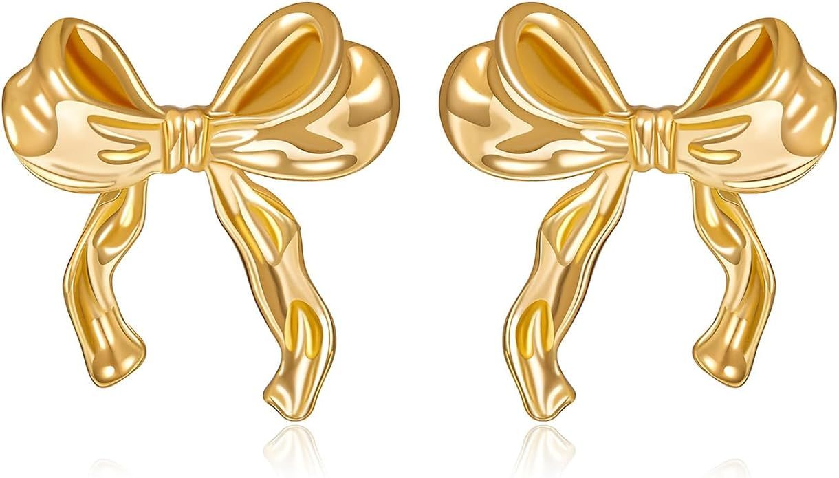 Gold Sliver Bow Earrings for Women Cute Ribbon Earrings Gold Silver Bow Knot Earring Bow Stud Ear... | Amazon (US)