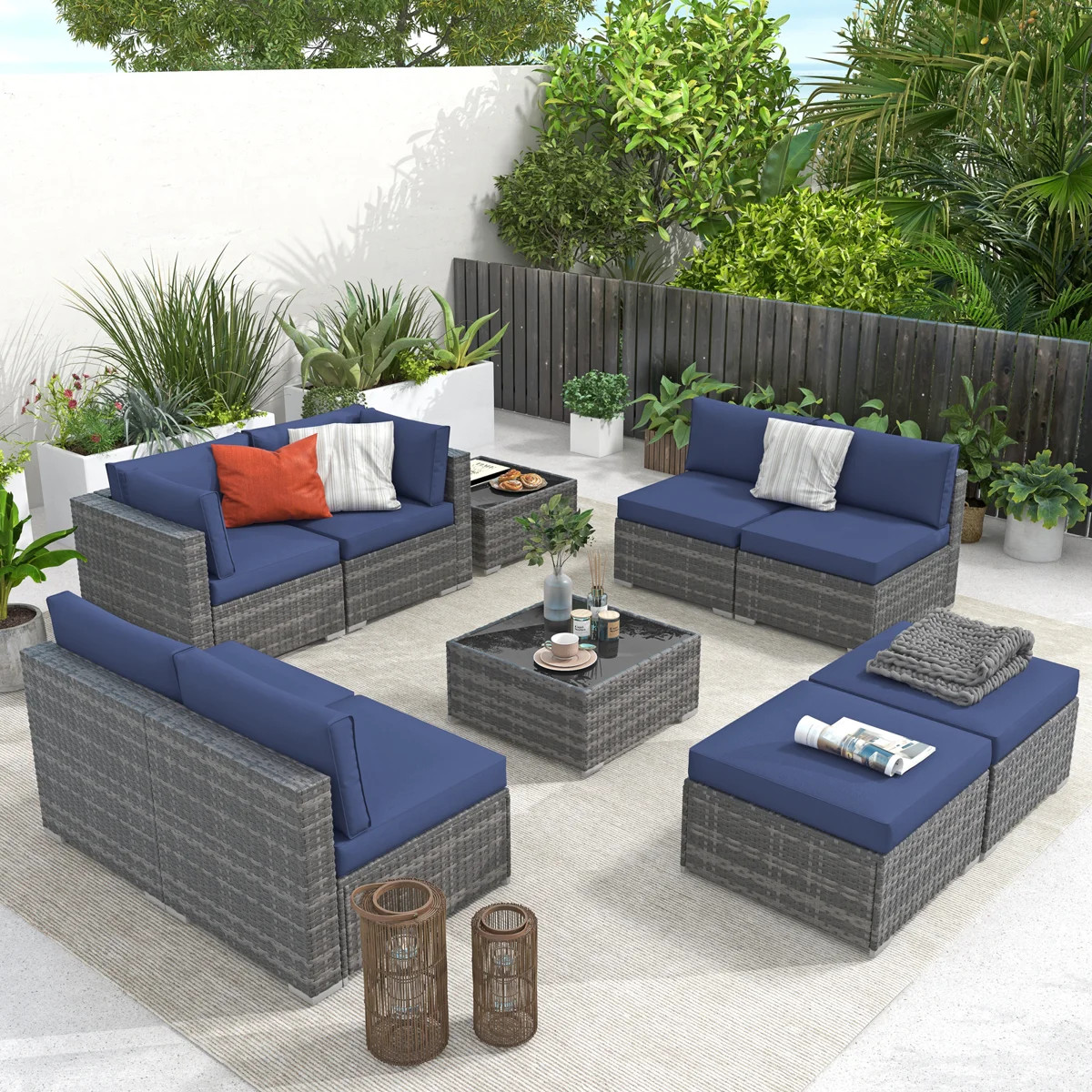 Wicker 8 - Person Modular Patio Conversation Set with Cushions | Wayfair North America