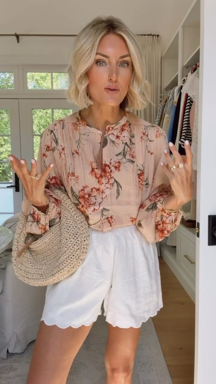 Yes to this beautiful pattern top! These shorts are so fun and versatile as well with the scallop hem. Would love this for any daytime outing in spring and summer. Wearing xs top and s shorts!

Loverly grey, scoop, Walmart fashion finds, white linen shorts, feminine outfit ideas, affordable style women’s

#LTKSeasonal #LTKootd