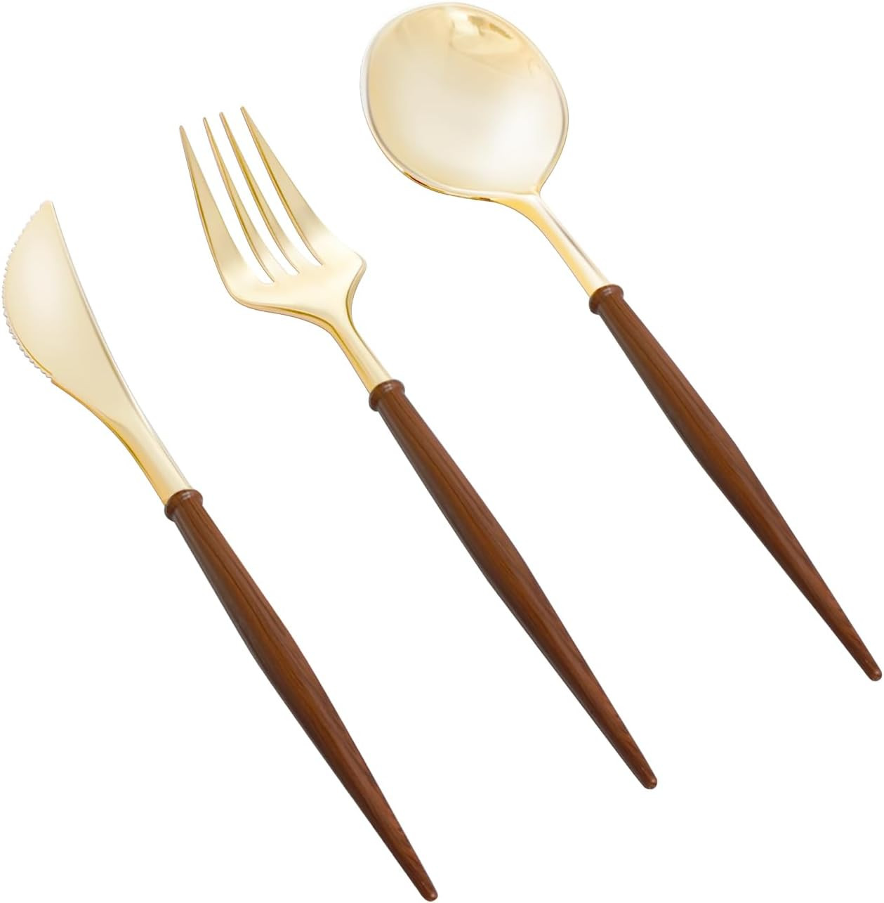 90PCS Gold Plastic Silverware, Disposable Wood Grain Utensils/Cutlery | Amazon (US)
