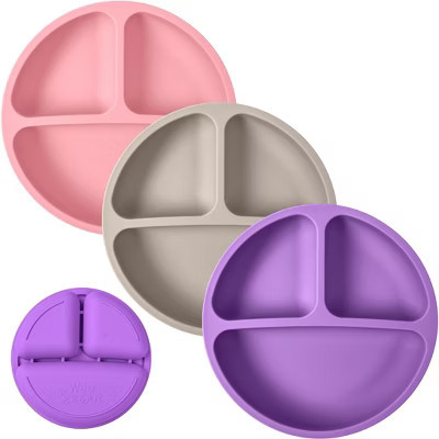 WeeSprout Silicone Plates for Babies & Toddlers 100% Food-Grade Dishes - No Lids, 3 Pack (Bright Pink, Purple & Grey) | Target