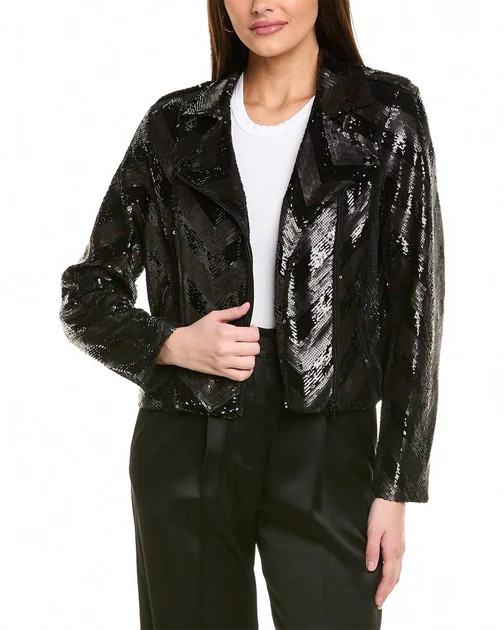 Sequined Moto Jacket In Black | Shop Simon