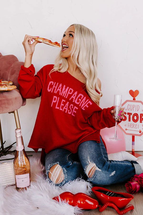 Champagne Please Sweater in Red | Impressions Online Boutique