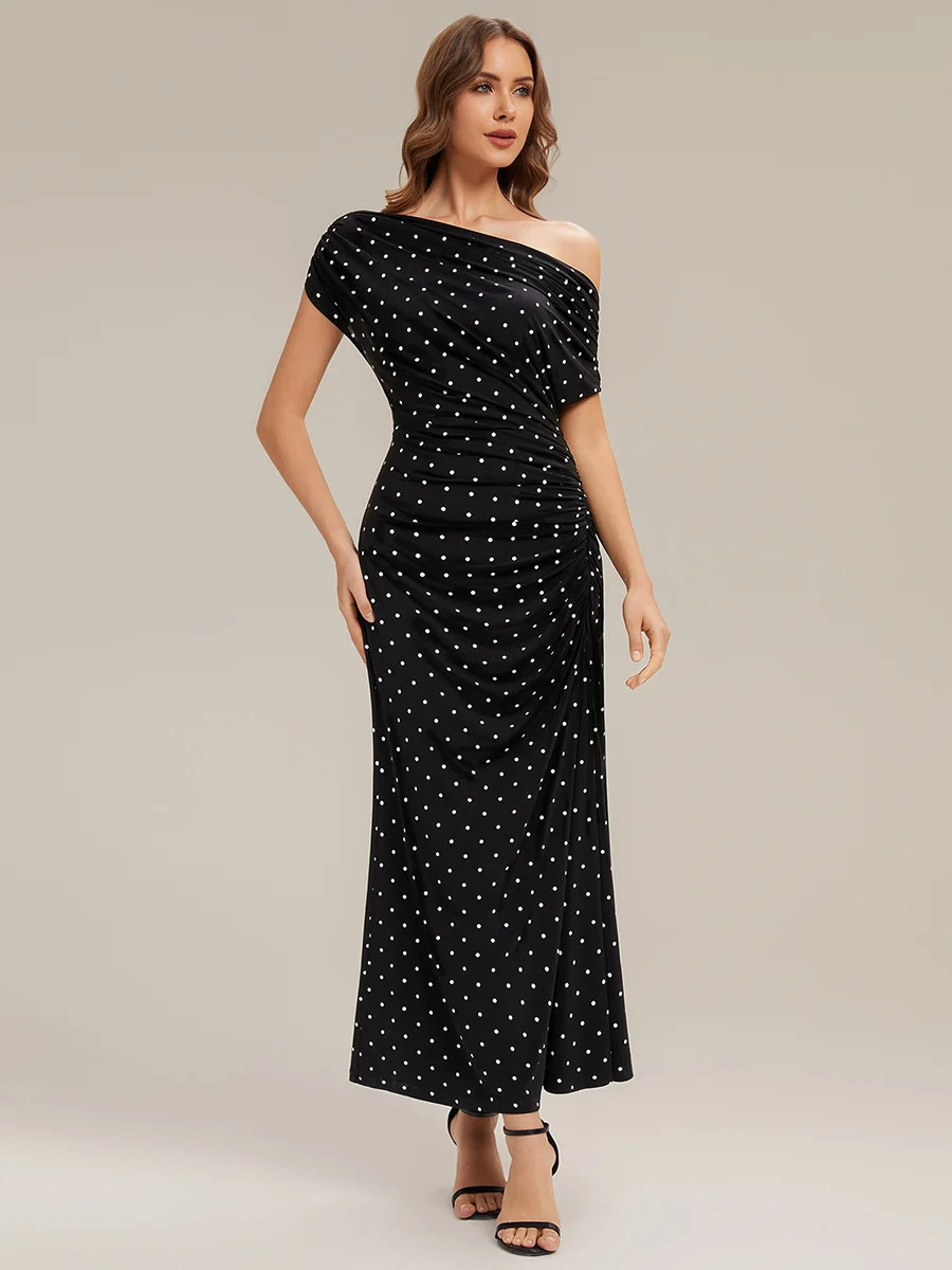 Polka Dot Drop Shoulder Sleeve Wedding Guest Dress | Ever Pretty Garment Inc