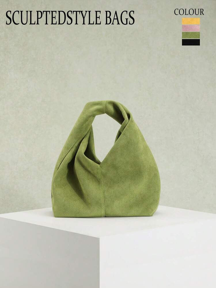 1pc Autumn/Winter New Green Retro Velvet-Feel PU Leather Handbag, Sculptured Style, Minimalist Design, Suitable For Commuting And Pairing With Coats | SHEIN