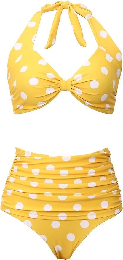 Honlyps Retro High Waist Swimsuit for Women Halter 2 Piece Bathing Suit Ruffle Bikini Set Tummy C... | Amazon (US)