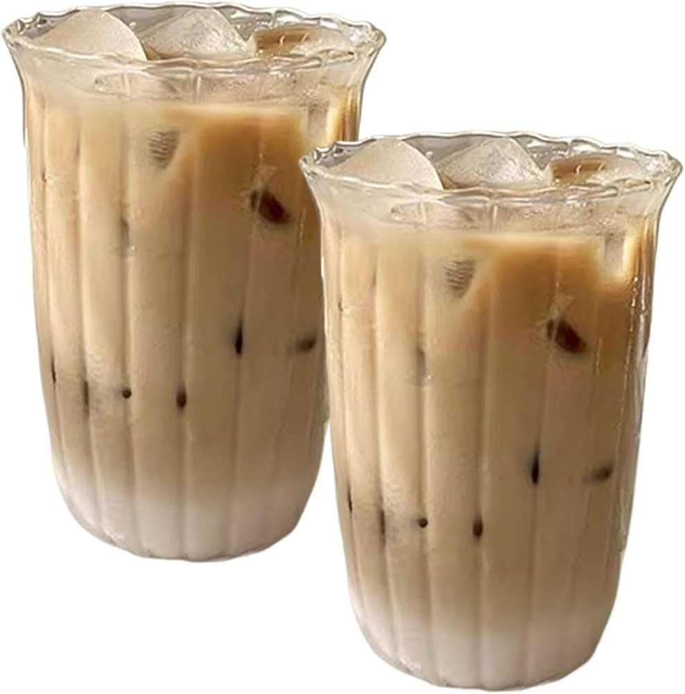 Ribbed Glasses Ribbed Glasse 2Pcs Drinking Glasses Shape Iced Coffee Glass 420ML Vintage Glass Cu... | Amazon (US)