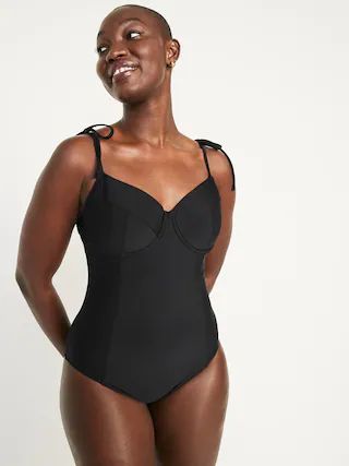 Tie-Shoulder Underwire One-Piece Swimsuit for Women | Old Navy (US)