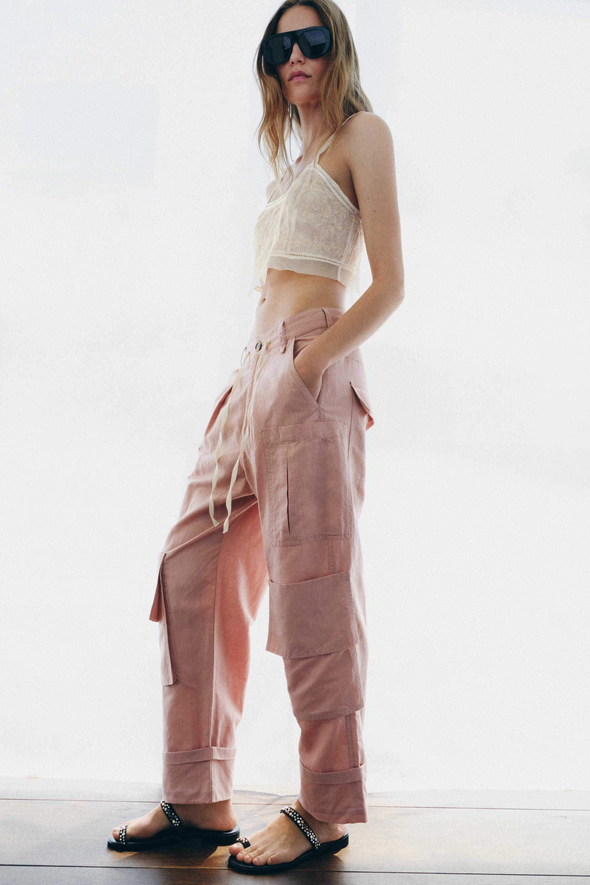 ZW COLLECTION LINEN CARGO PANTS | Zara US