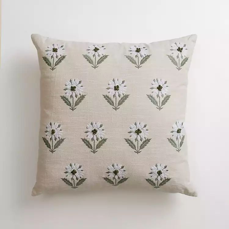 Embroidered White Sunflower Pillow | Kirkland's Home