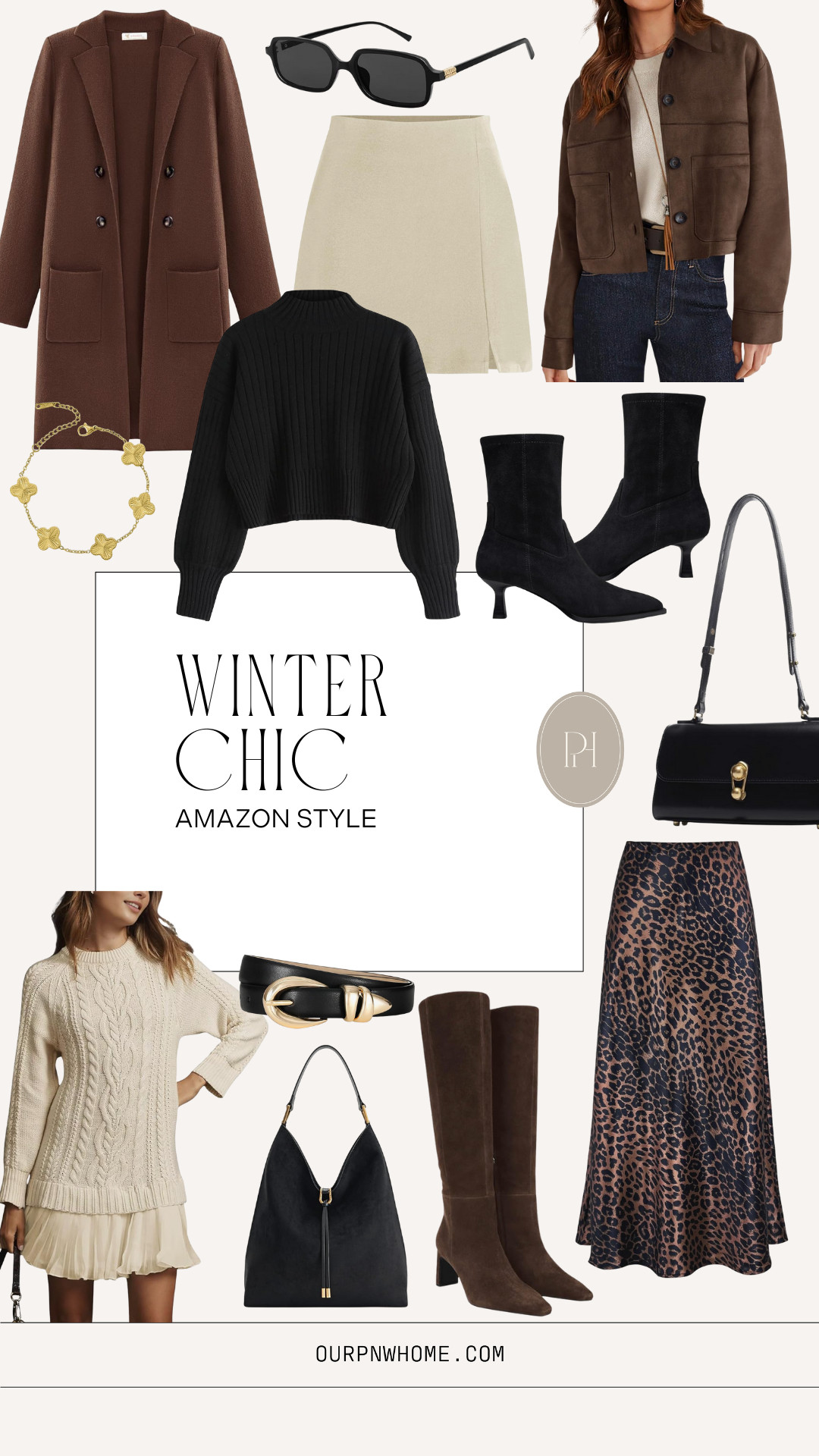 Chic fashion finds for winter from Amazon!

brown jacket, bomber jacket, trench coat, off-white mini skirt, ivory skirt, leopard print skirt, satin skirt, midi skirt, black sweater, mock turtleneck sweater, sunglasses, black belt, white sweater dress, brown boots, knee high boots, black boots, high heeled boots, black handbag, black purse, gold bracelet, clover bracelet, winter fashion, winter style, winter looks, winter outfit 

 #LTKootd #LTKSeasonal #LTKPetite