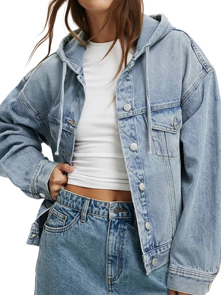EIMMOL Women Jean Jacket Hooded Oversized Trendy Denim Jackets Y2K Fall Outfits 2025 | Amazon (US)