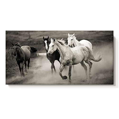 cozy country Horses Canvas Wall Art Decor: Western Farmhouse Equines Gray Picture Vintage Rustic Painting Wild Animals Running in the Vast Grassland Artwork for Living Room 40" x 20" | Amazon (US)