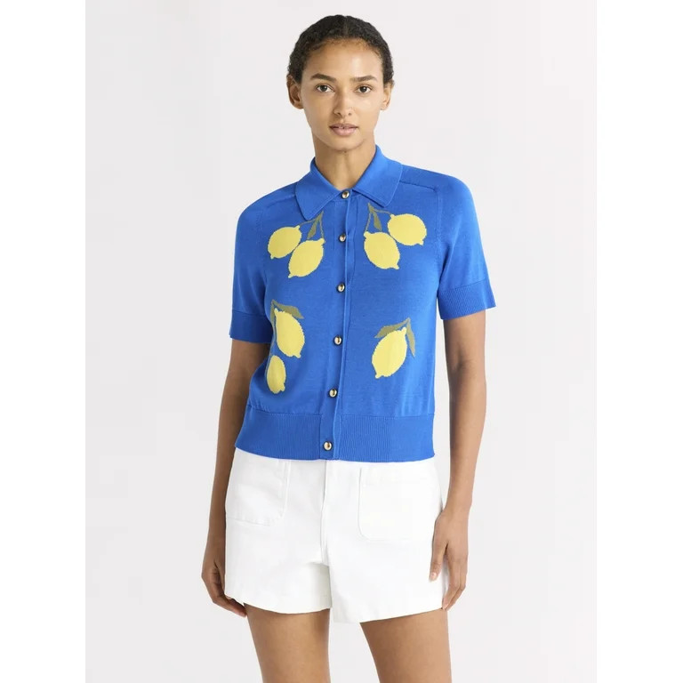 Free Assembly Women's Collared Cardigan Sweater with Short Sleeves, Lightweight, Sizes XS-XXL | Walmart (US)