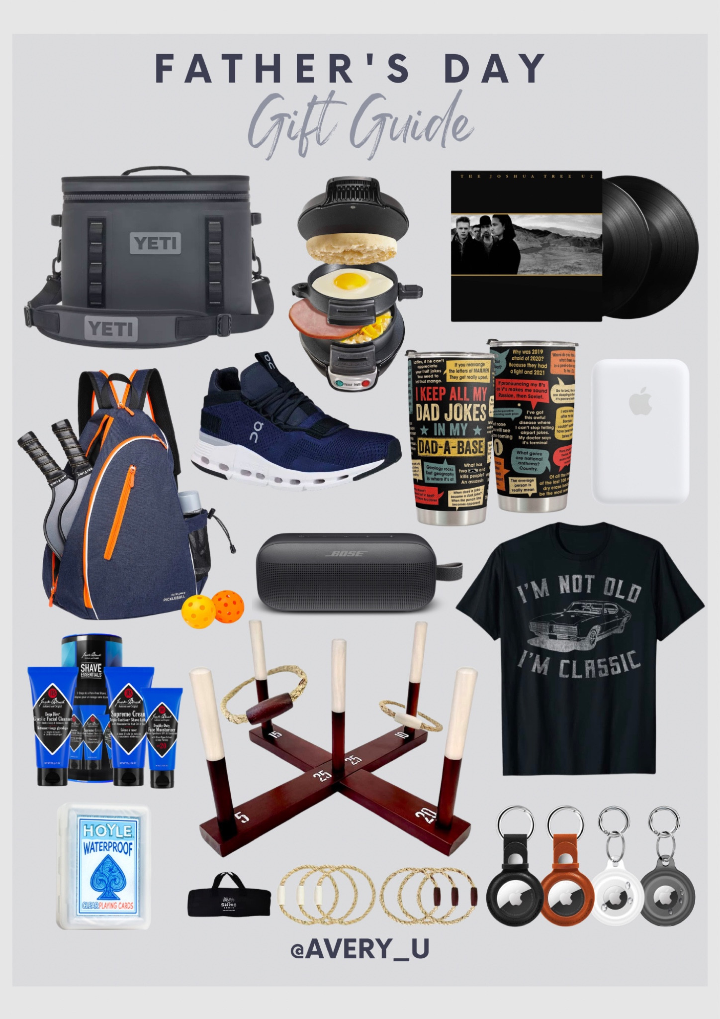 Father’s Day Gift Guide 
#Fathersday #giftguide #pickleball #vinyl #u2 #backyardgames #summerfun #mensskincare #dadjokes #speaker #bose #yeti #backpackcooler #waterproofplayingcards #airtag #airtagcase #pickleballbag #pickleballmens #pickleballbagmens #menspickleball #onrunning #dadsneakers #menssneakers #breakfastsandwich #mensbreakfast #classicdad #rocknrolldad #rocknroll 

#LTKmens #LTKunder100 #LTKGiftGuide