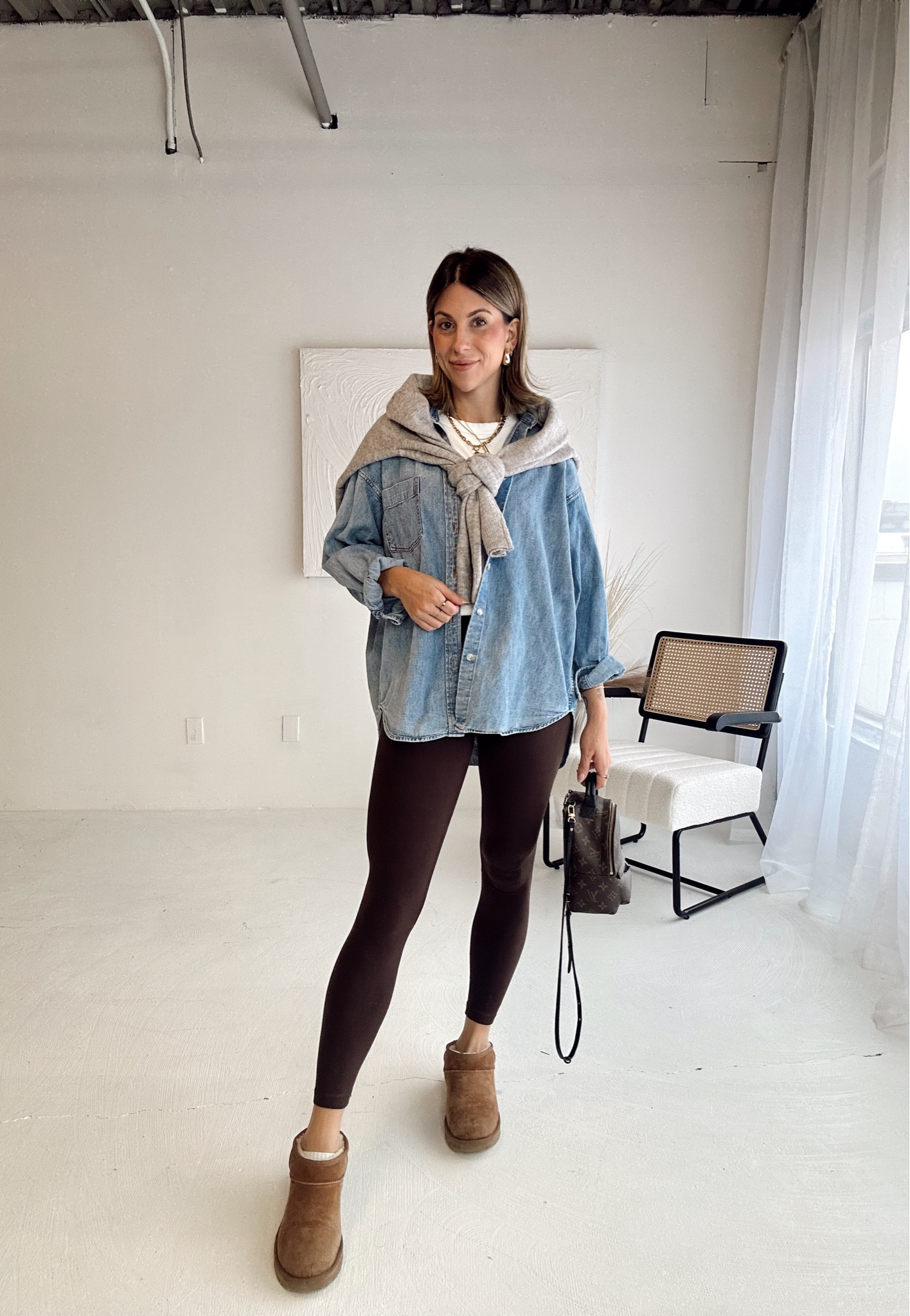 Day 9 
Wearing lululemon align leggings in espresso size 4 
Aritzia denim shirt in size small (it’s very oversized) 
Uniqlo white tee - size medium 
Ugg ultra minis 

#LTKcanada #LTKautumn #LTKstyletip