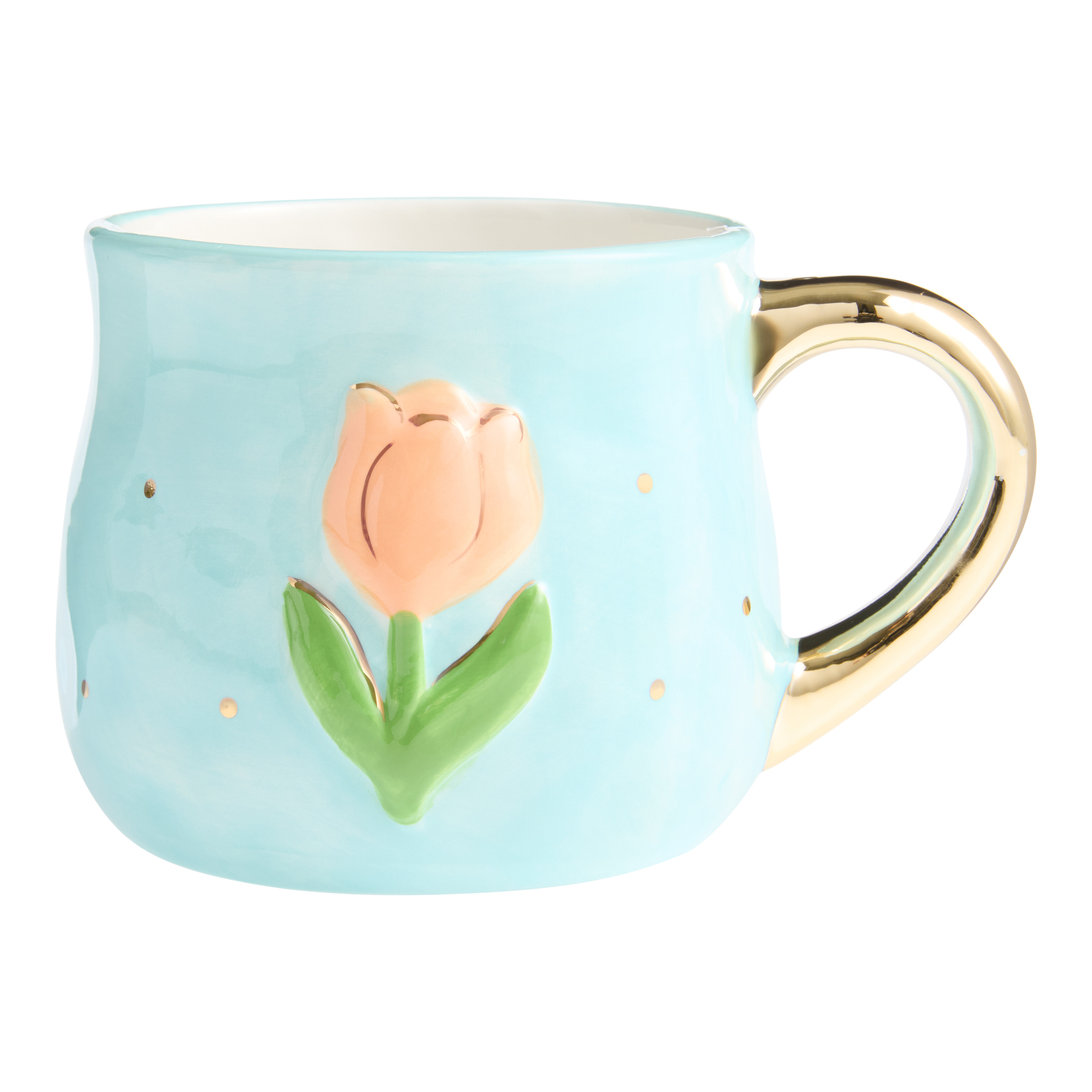 Blue and Gold Tulip Hand Painted Ceramic Mug | World Market