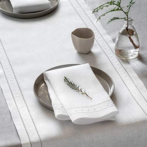 O'lucio Authentique Home Swiss Dot Linen Table Runner - White, 14 x 108 inch - Embroidered Hemsti... | Amazon (US)