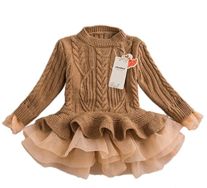 eKooBee Little Girls Pullover Woolen Organza Sweater Warn Dress | Amazon (US)