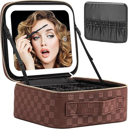 Extrei Gent Makeup Travel Train Case with Mirror LED Light 3 Adjustable Brightness Large Cosmetic... | Amazon (US)