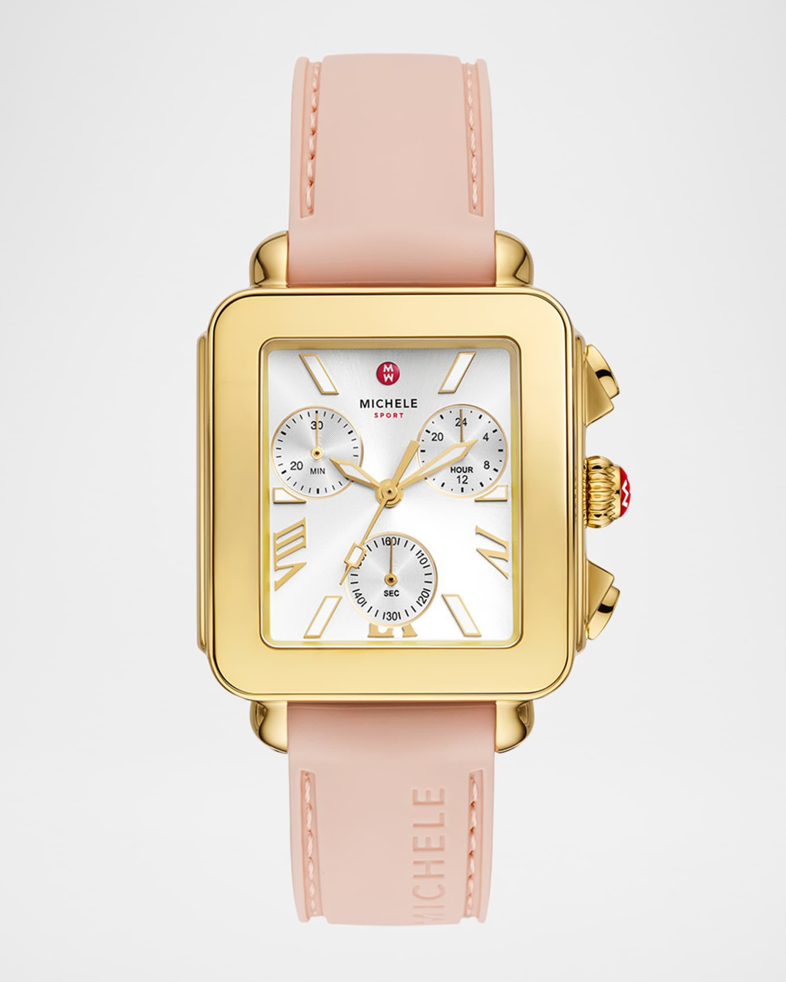 Deco Sport Chronograph 18K Gold-Plated Ballet Pink Silicone Watch | Neiman Marcus