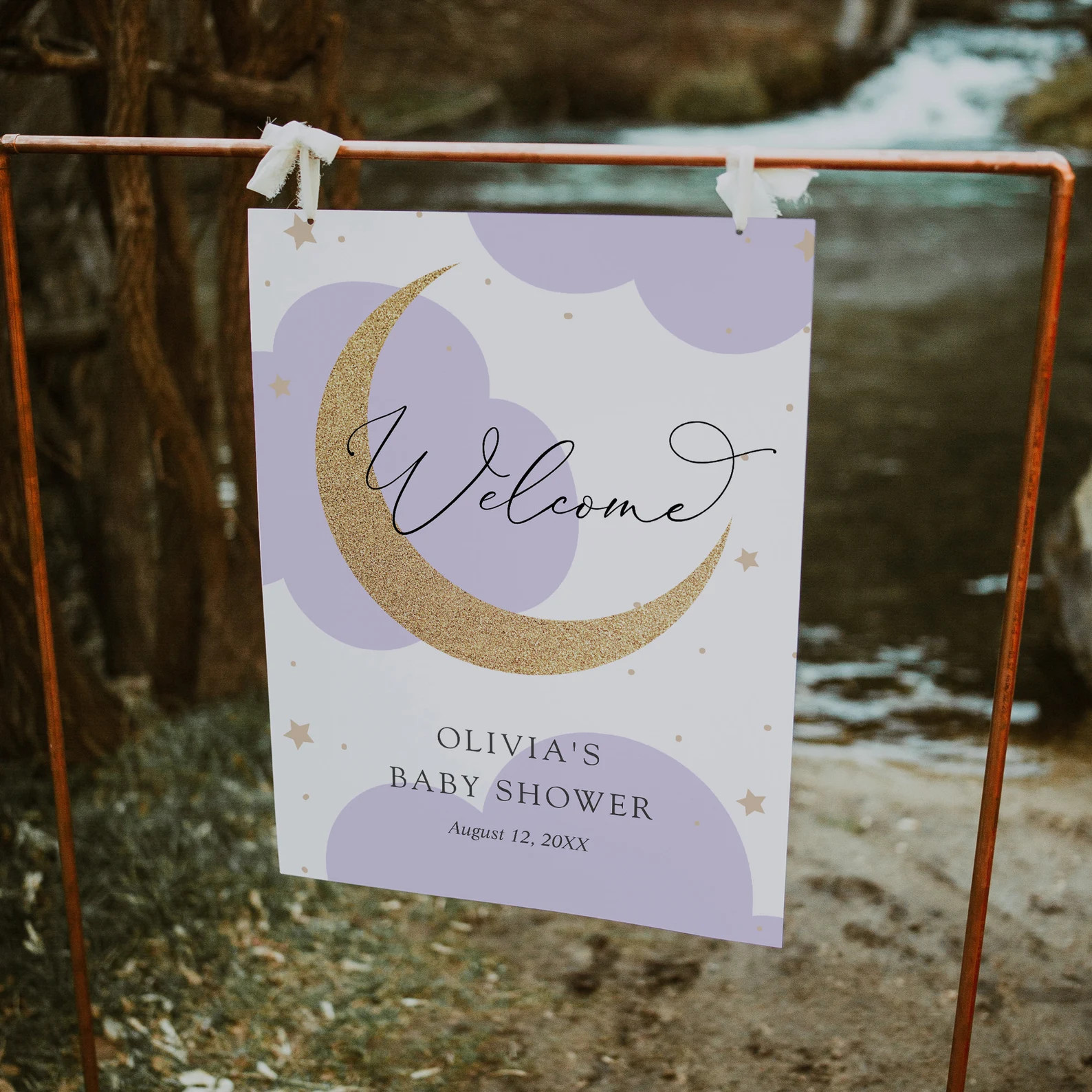 Moon and Stars Baby Shower Welcome Sign: Purple Clouds (printable Template, Instant Download) - E... | Etsy (US)
