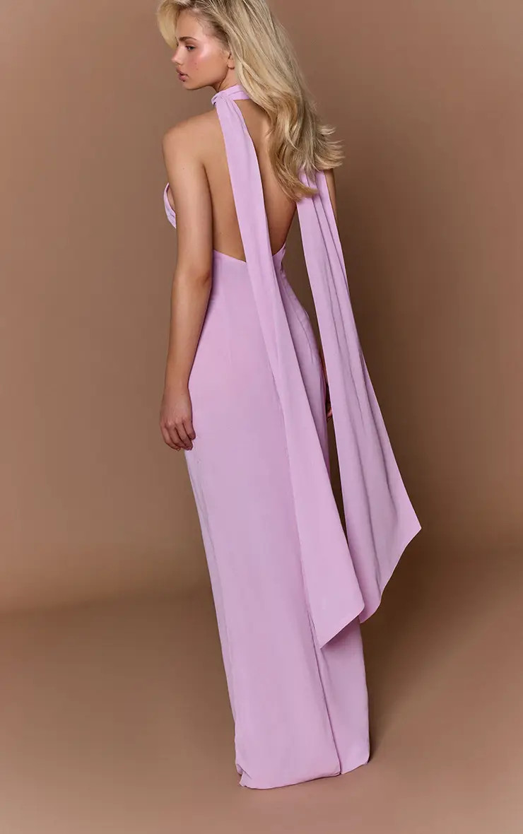 Lilac Chiffon Halterneck Maxi Dress | PrettyLittleThing UK