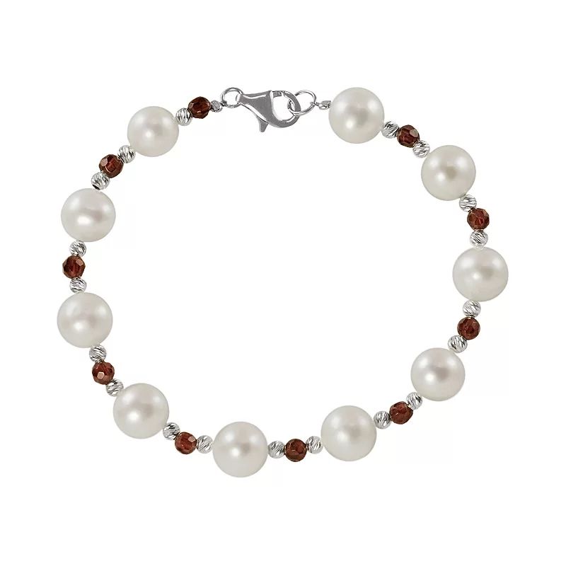 Sterling Silver Freshwater Cultured Pearl and Garnet Bead Bracelet, Women's | Kohl's
