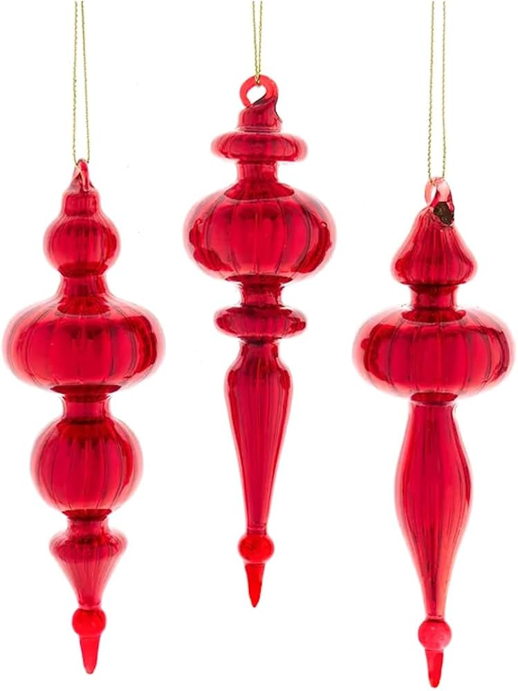 The Bridge Collection Set of 3 Red Glass Finial Ornaments - 6.5" Elegant Red Holiday Christmas De... | Amazon (US)