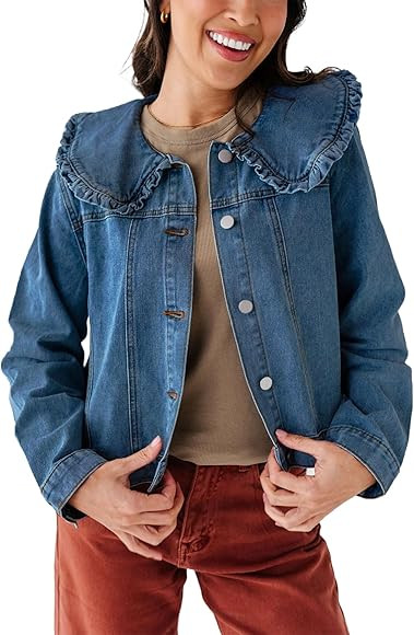 Kedera Women's Jean Jacket Cropped Denim Jacket Long Sleeve Peter Pan Collar Button Down Jean Shi... | Amazon (US)