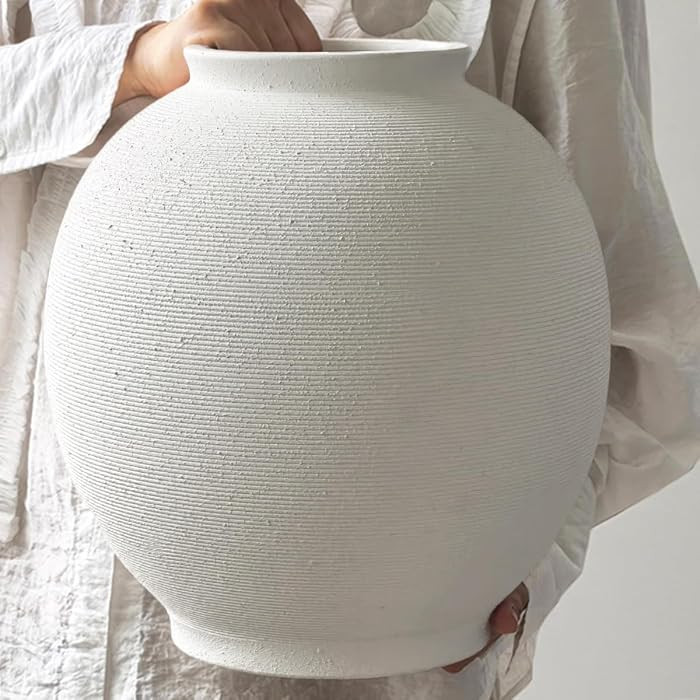 Extra Large White Ceramic Vase, 12.5" H Sandstone White     Round Farmhouse Design, Table and Flo... | Amazon (US)