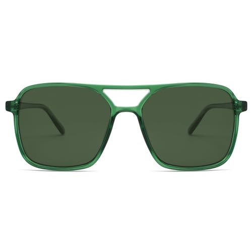 SOJOS Trendy Vintage Aviator Square Sunglasses For Womens Mens Retro 70s UV400 Women Sun Glasses SJ2327 Green Green Lens | Amazon (US)