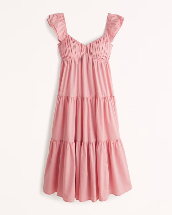Women's Ruffle Sleeve Poplin Midaxi Dress | Women's New Arrivals | Abercrombie.com | Abercrombie & Fitch (US)