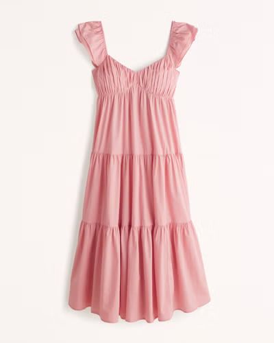 Women's Ruffle Sleeve Poplin Midaxi Dress | Women's | Abercrombie.com | Abercrombie & Fitch (US)