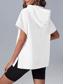 Fisoew Womens Oversized Half Zip Hoodies Short Sleeve Casual Sweatshirts Pullover Tops with Pocke... | Amazon (US)