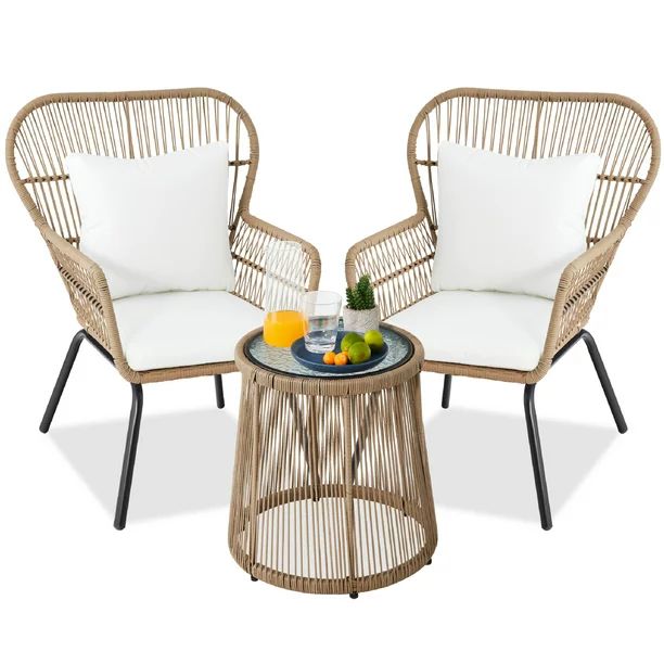 Best Choice Products 3-Piece Patio Conversation Bistro Set, Outdoor Wicker w/ 2 Chairs, Cushions,... | Walmart (US)