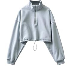 Haellun Women's Long Sleeve Half Zip Fleece Lined Crop Top Pullover Sweatshirt | Amazon (US)
