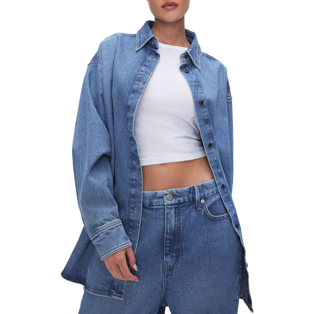 Good American Oversize Denim Button-Up Shirt in Indigo599 at Nordstrom, Size Small | Nordstrom