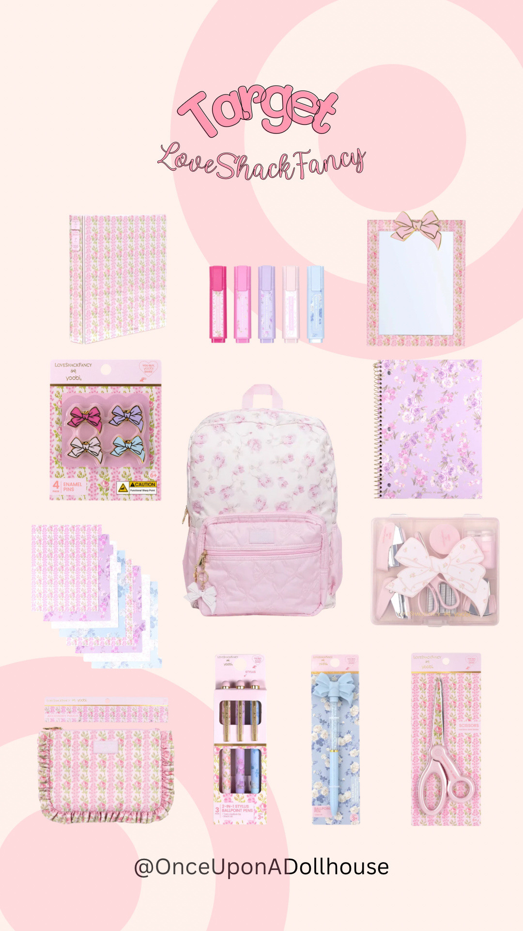 Target x LoveShackFancy School Supplies! 

Backpack, dividers, notebook, highlighter, supply kit, mirror, pens, pencil case, enamel pins, binder dividers

#LTKsummer #LTKkids