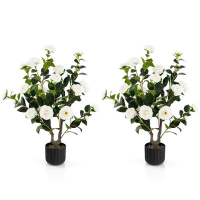 Tangkula 2-Pack 38" Artificial Camellia Tree Faux Floral Plant for Decoration White | Target