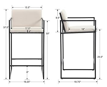 25.5" H Counter Height Bar Stools Set of 2, Linen Counter Stools with Back Bar Chairs, Modern Uph... | Amazon (US)