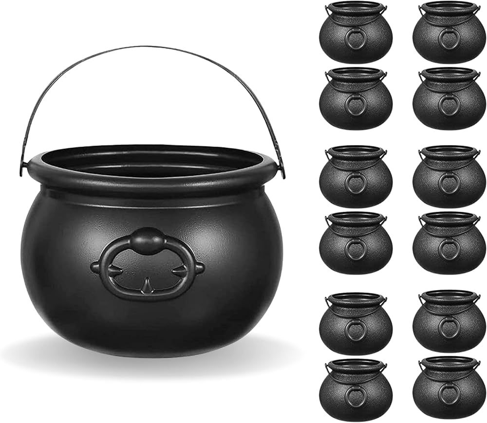 4E's Novelty Black Cauldron Plastic 12 Mini & 1 Large 7.4"- for Halloween Cauldron Buckets for Ta... | Amazon (US)