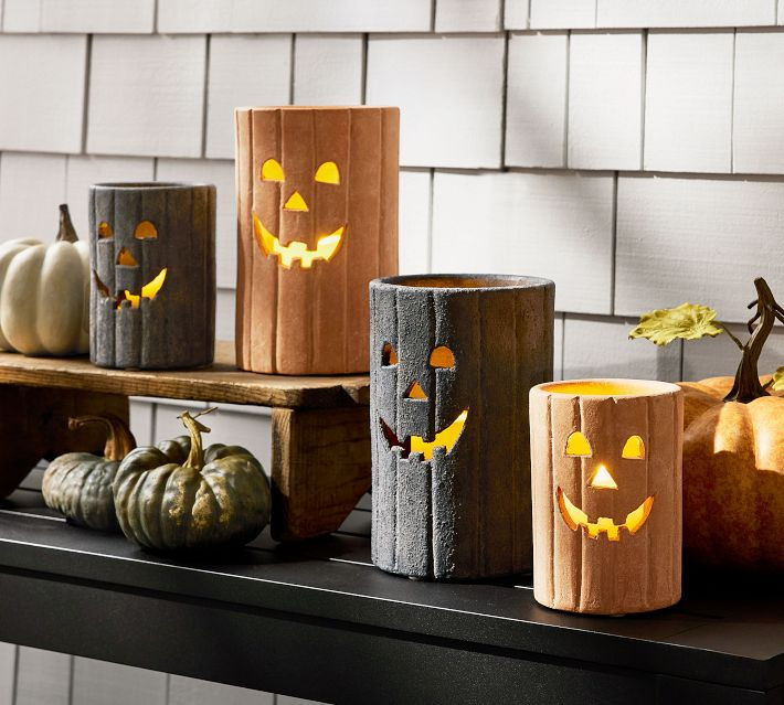 Terracotta Jack O'Lantern Hurricane Candle Holder | Pottery Barn (US)