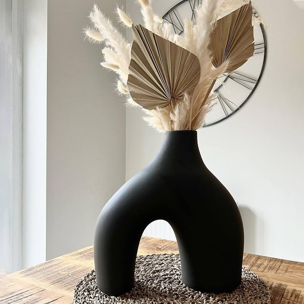 Black Vases Home Decor, Large Black Vase, Black Ceramic Vase, Boho Vase, Decorative Vase, Modern ... | Amazon (US)