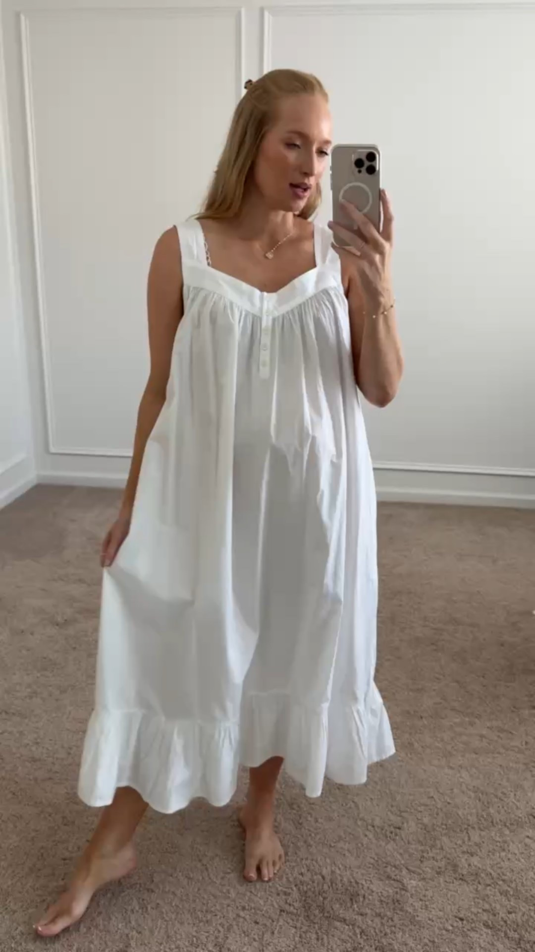 I bought this night gown for post partum, but I can actually wear it now! It fits very oversized, I need an xs. It does have functional buttons so nursing friendly. It is part of the Nordstrom anniversary sale and under $50. Loungewear // night gowns // bump friendly pajamas // post partum pajamas // nursing friendly night gown 

#LTKBump #LTKFindsUnder50 #LTKSaleAlert