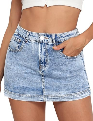 High Waist Denim Mini Skirt for Women - Stretch Jean Skort by Fashions | Amazon (US)