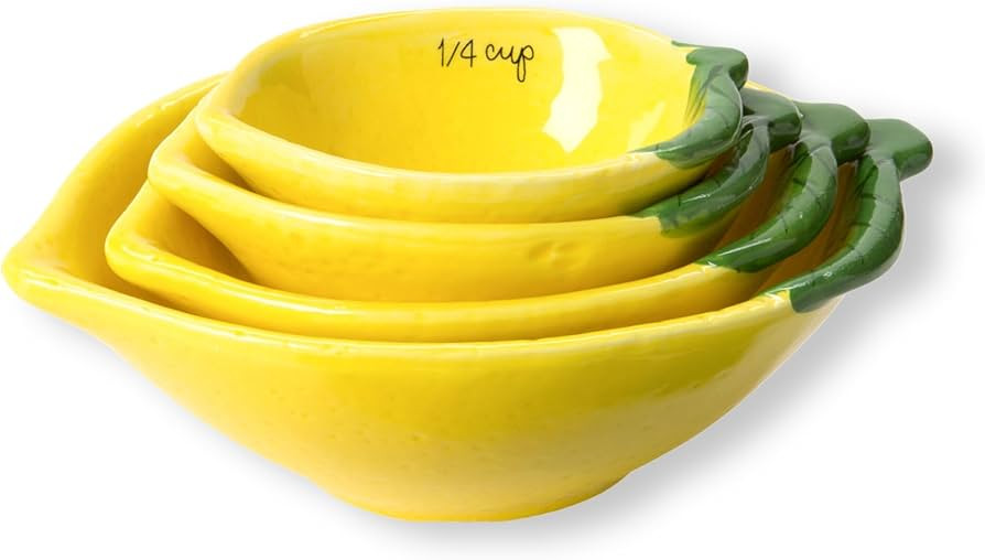 Lemon Ceramic Measuring Cups Set: Lemon Shaped Measuring Cups: 1 Cup, 1/2 Cup, 1/3 Cup and 1/4 Cu... | Amazon (US)