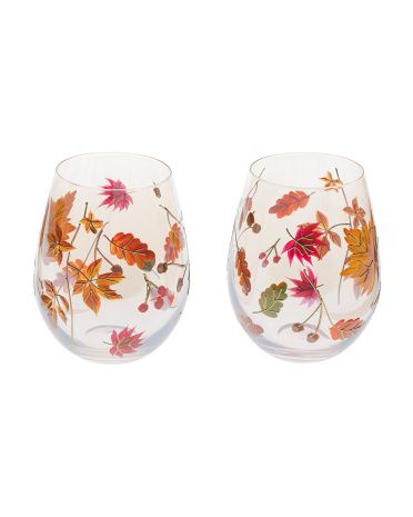 2pk Leaves Luster Amber Stemless Glasses | TJ Maxx